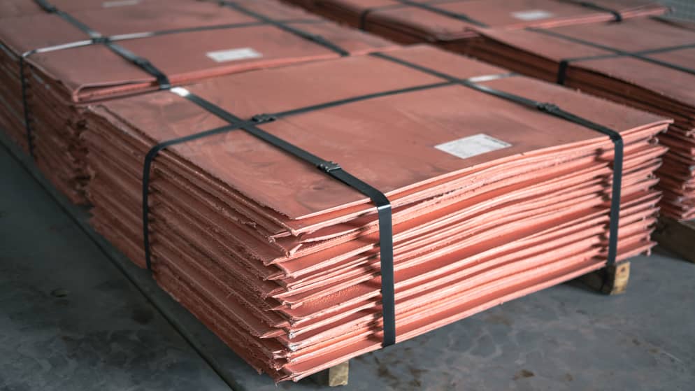 Close-up of a copper cathode bundle