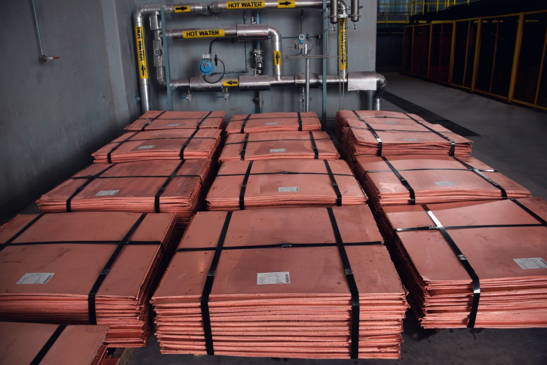 Copper cathode stacks inside a production plant